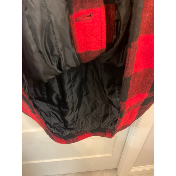 Coldwater Creek Red Black Buffalo Plaid Wool Blend Hooded Coat Jacket Size M - Picture 6 of 7